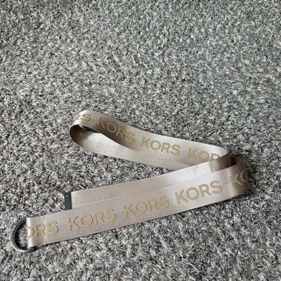 MICHAEL KORS webbing nylon women's belt Beige Logo 52” Large New! - Picture 1 of 4